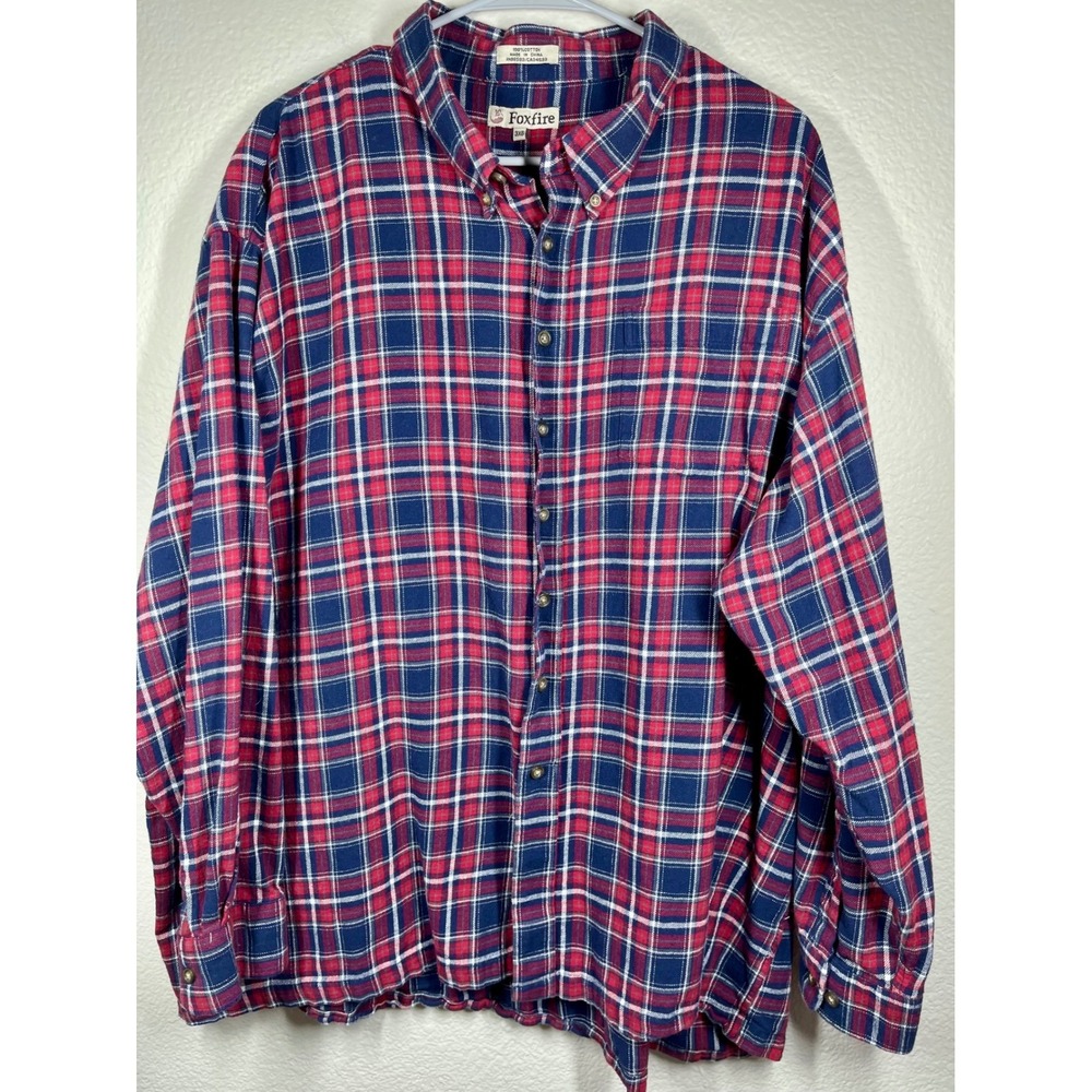 Foxfire Mens 3XB Flannel Shirt Button Up Long Sleeve Plaid Red Blue Cotton